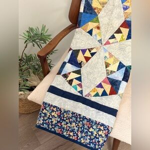 Handmade Multicolor Patchwork Quilt - Starburst Design Scrappy Star 38x38
